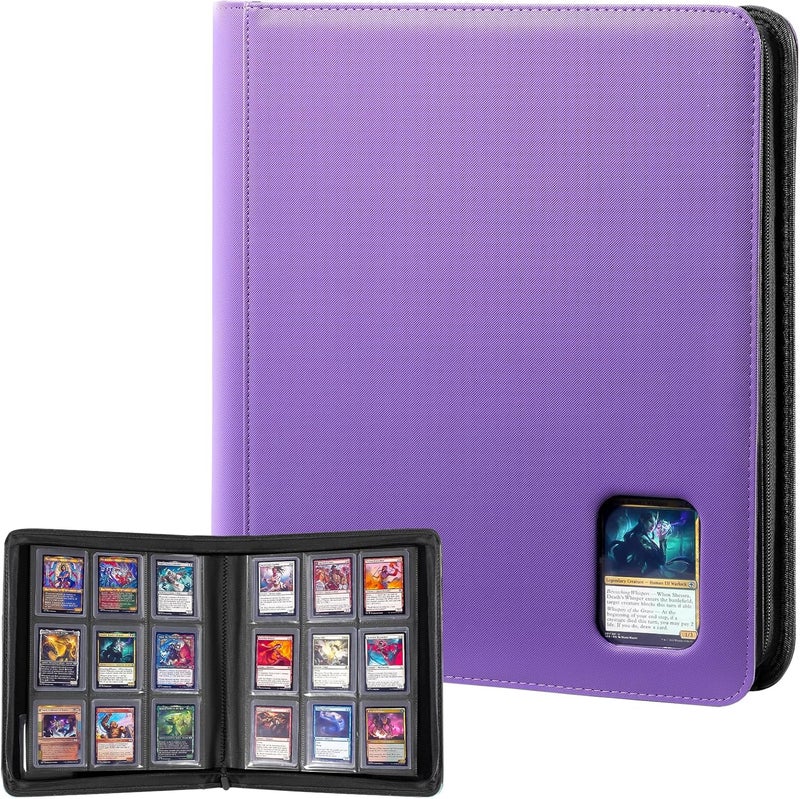 Procase Top Loader Binder, 9 Pocket Holds 324 Toploaders, Waterproof PU Leather with Non-PVC Pockets for Trading Cards or Sports Cards, Compatible with TCG, MTG in 3"x4" Toploader -Purple - Image 1